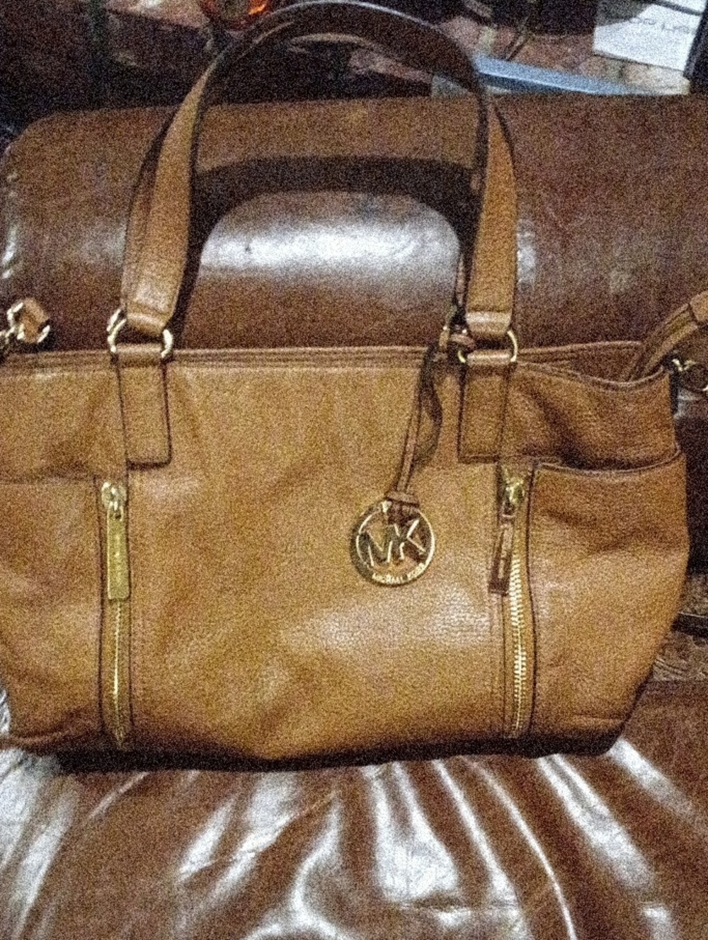 Michael Kors Brown Leather Satchel with Gold Hardware
